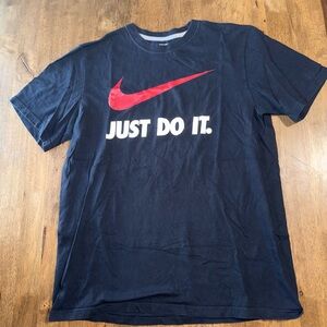 Nike Men's Dark Blue Tee with Red Logo
